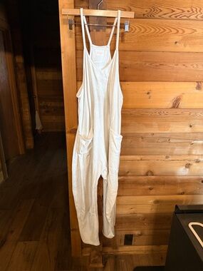 Free People Light Cream Linen Overalls